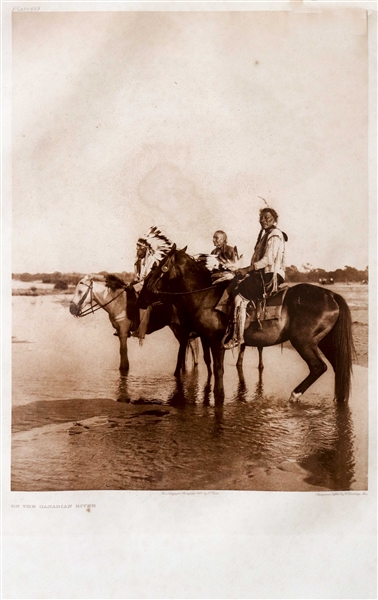 Edward Sheriff Curtis Original Large Photogravure Plate of ''On the Canadian River'' -- From ''The North American Indian''